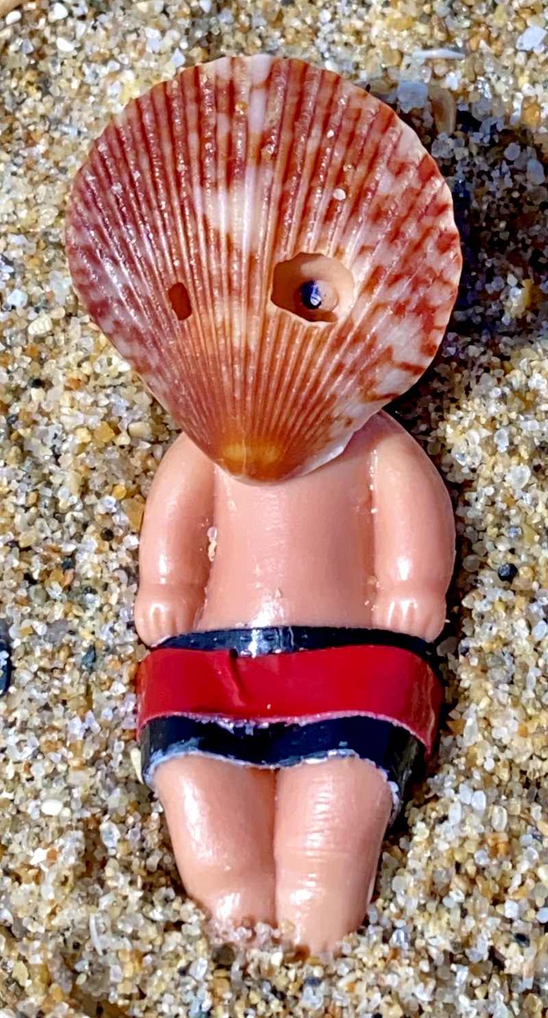 Brutus Baby wearing a seashell mask